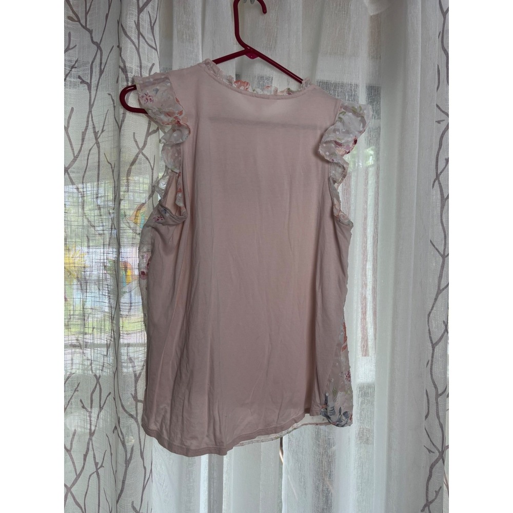 LC Lauren Conrad Peach Floral Swiss Dot Ruffle Sleeveless Blouse Medium - Picture 5 of 6